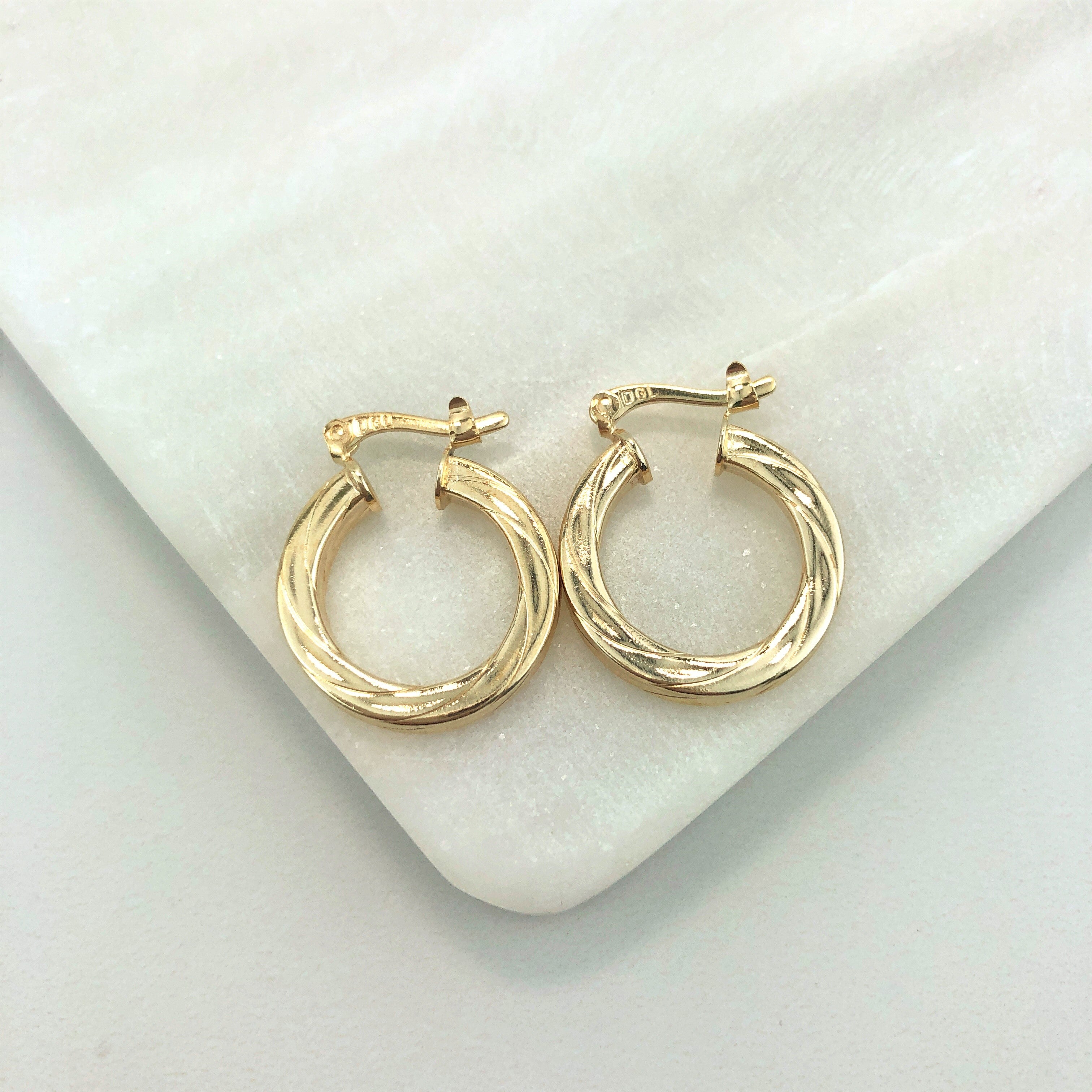 18K Gold Layered Oro Laminado 20 mm Twisted Hoops Wholesale 21.0127