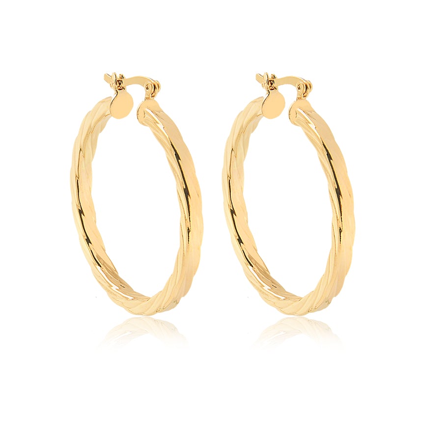 18K Gold Layered Oro Laminado 35mm Twisted Hoops Wholesale 21.0129