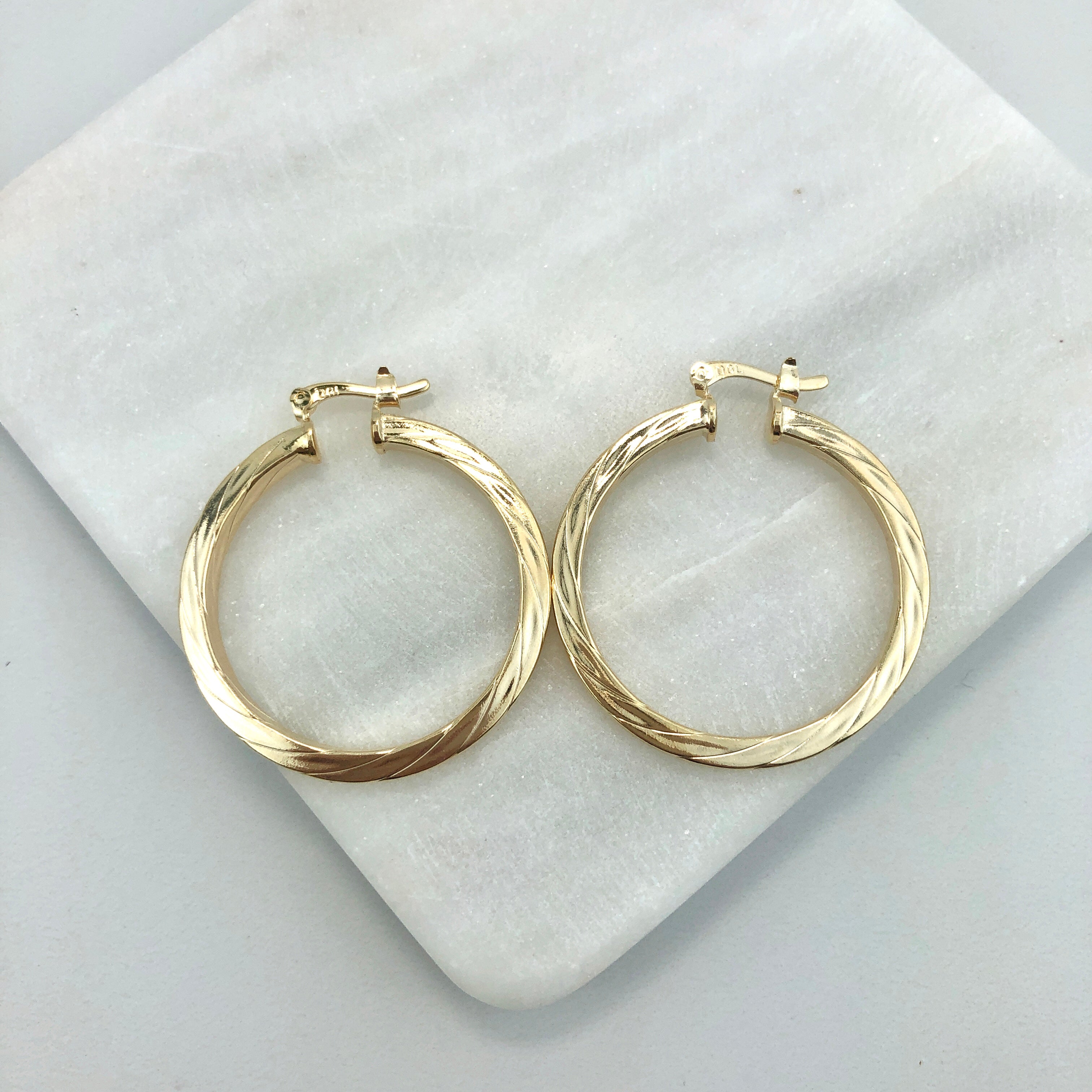 18K Gold Layered Oro Laminado 35mm Twisted Hoops Wholesale 21.0129