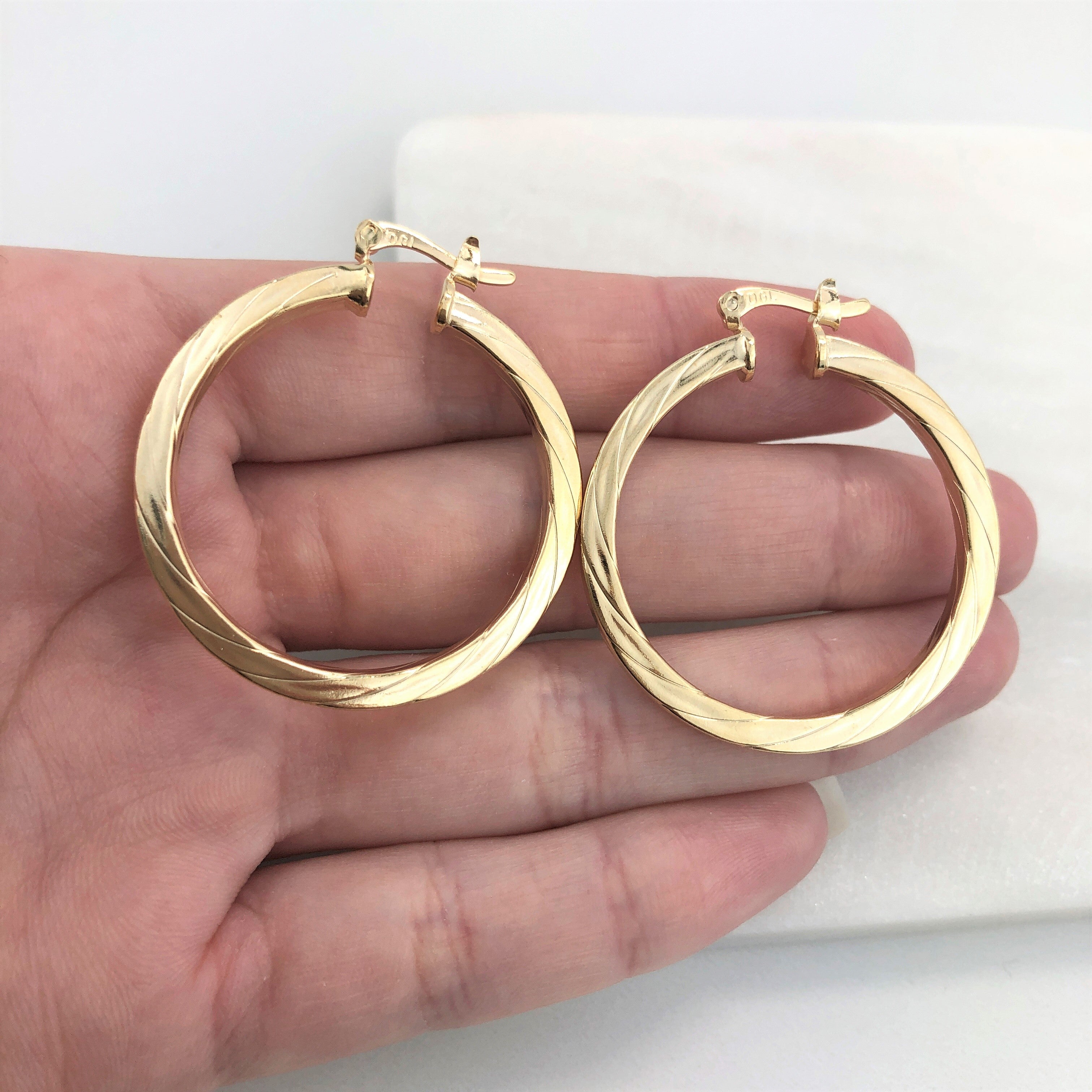 18K Gold Layered Oro Laminado 35mm Twisted Hoops Wholesale 21.0129