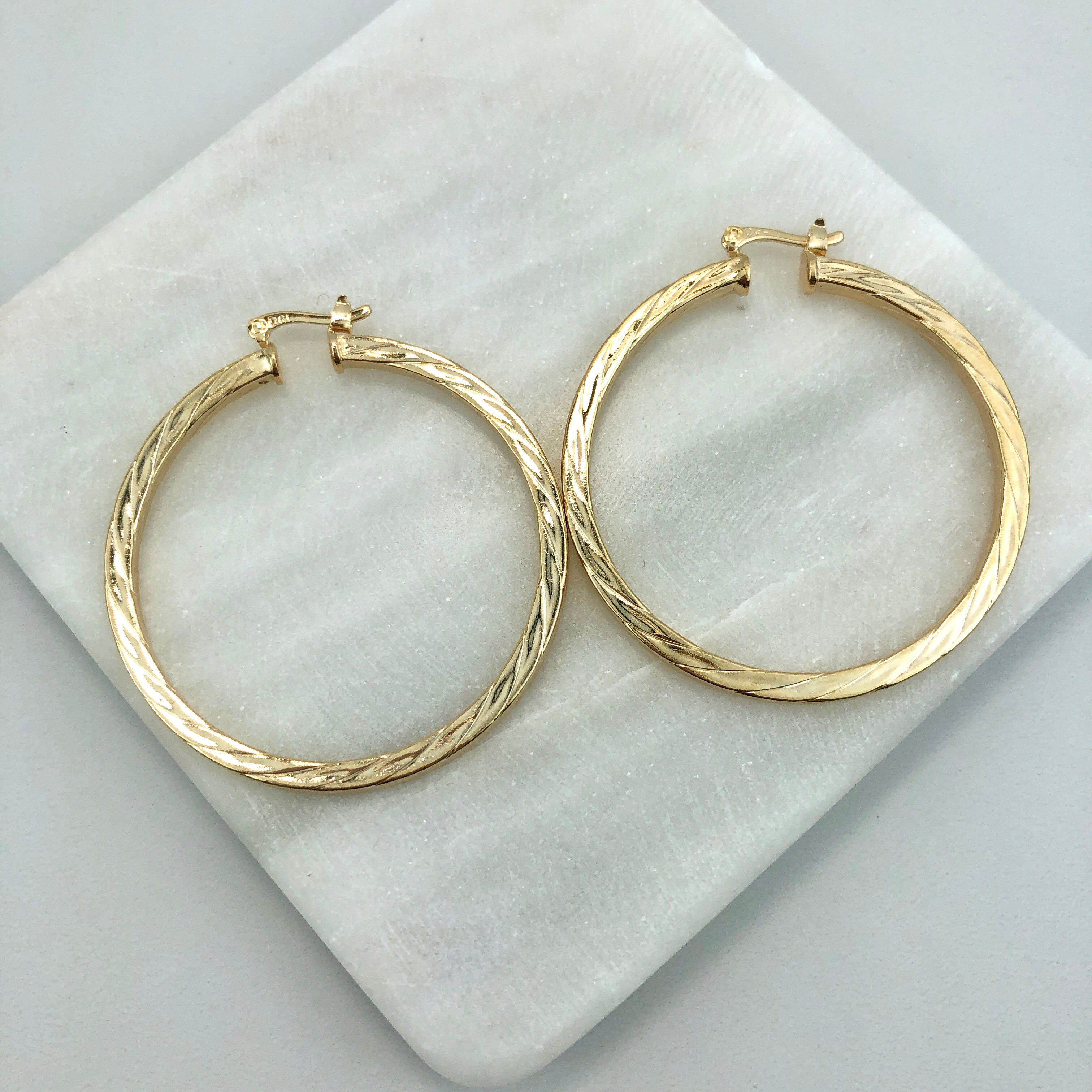 18K Gold Layered Oro Laminado 48 mm Twisted Wholesale 21.0130
