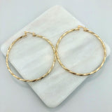 18K Gold Layered Oro Laminado 50 mm Double Texturized Twisted Hoops Wholesale 21.0241