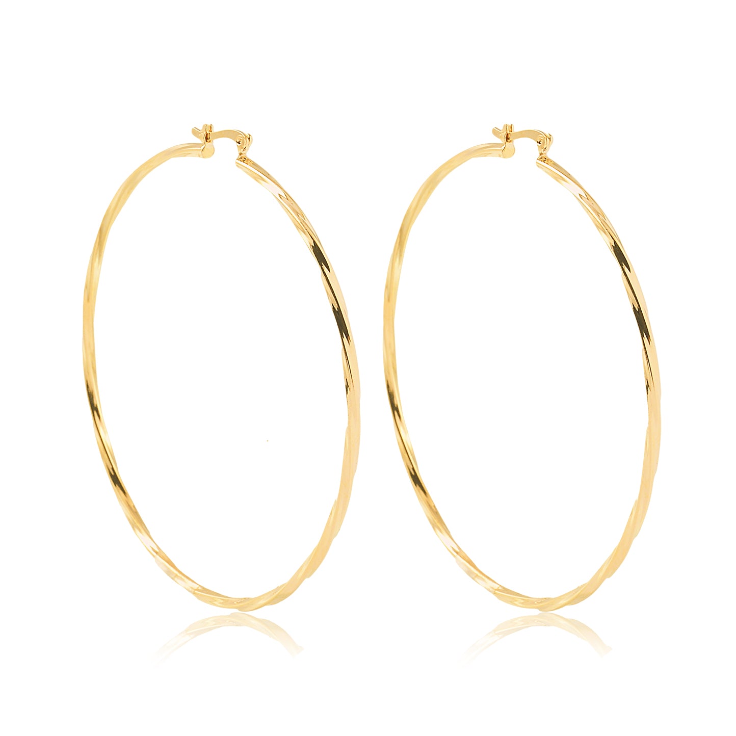 18K Gold Layered Oro Laminado 50 mm Double Texturized Twisted Hoops Wholesale 21.0241