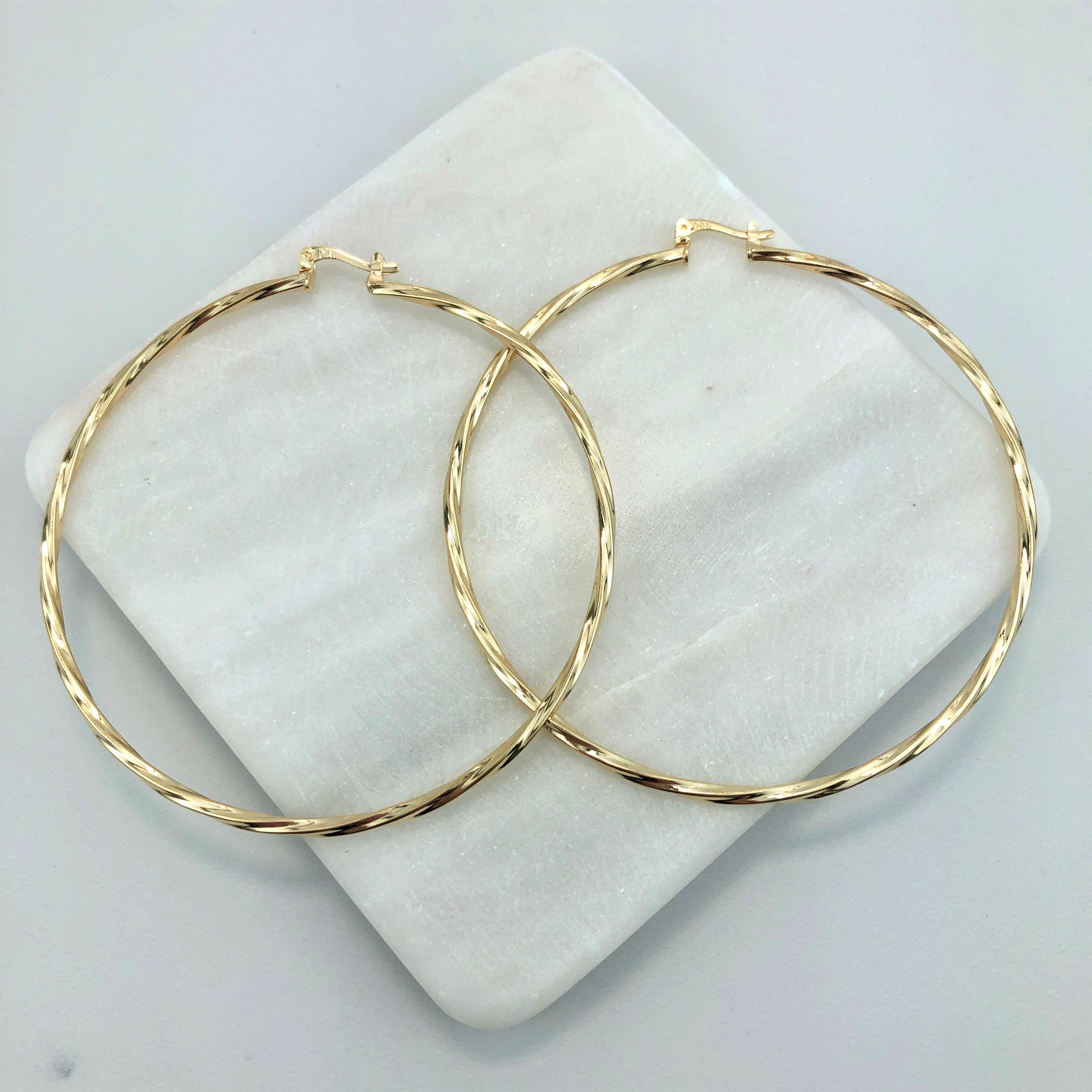 18K Gold Layered Oro Laminado 50 mm Double Texturized Twisted Hoops Wholesale 21.0241