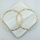 18K Gold Layered Oro Laminado 50 mm Double Texturized Twisted Hoops Wholesale 21.0241