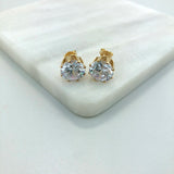 18K Gold Layered Oro Laminado Clear Rhinestone Stud Push Back Earrings 21.0136/1