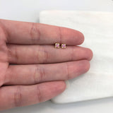 18K Gold Layered Oro Laminado Kids Rhinestone Square Stud Plug Earrings Wholesale 21.0138/1/7