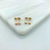 18K Gold Layered Oro Laminado Kids Rhinestone Square Stud Plug Earrings Wholesale 21.0138/1/7