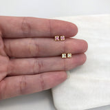 18K Gold Layered Oro Laminado Kids Rhinestone Square Stud Plug Earrings Wholesale 21.0138/1/7