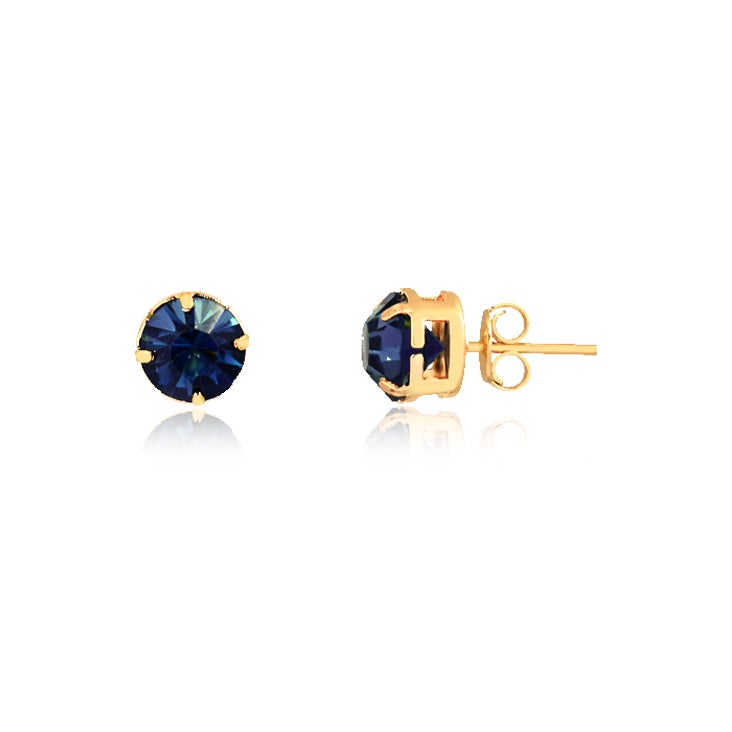 18K Gold Layered Oro Laminado Dark Blue Design Push Back Stud Earrings 21.0140/5