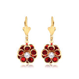 18K Gold Layered Oro Laminado Red & Blue Rhinestone Flower Design Dangle Leverback Earrings 21.0156/3/6