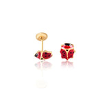 18K Gold Layered Oro Laminado Red & Black Enamel Ladybug Design Plug Kids Earrings Wholesale 21.0160/3