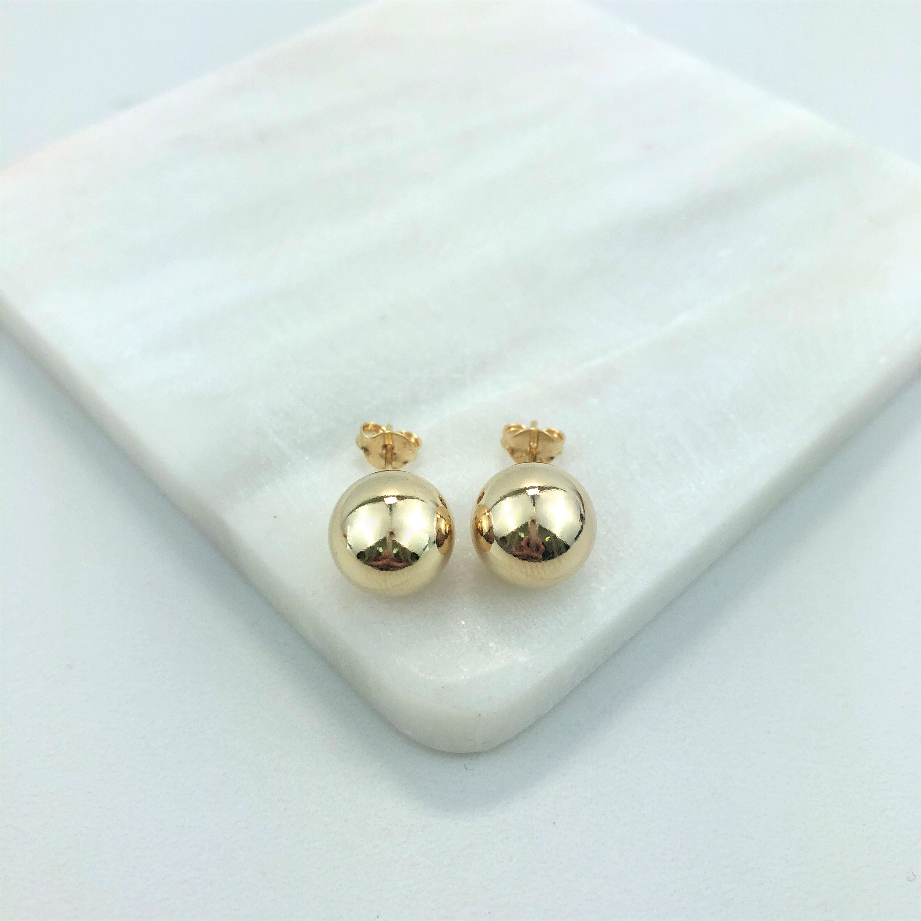 18K Gold Layered Oro Laminado 11 mm Stud Ball Push Back Earrings 21.0161