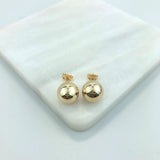 18K Gold Layered Oro Laminado 11 mm Stud Ball Push Back Earrings 21.0161