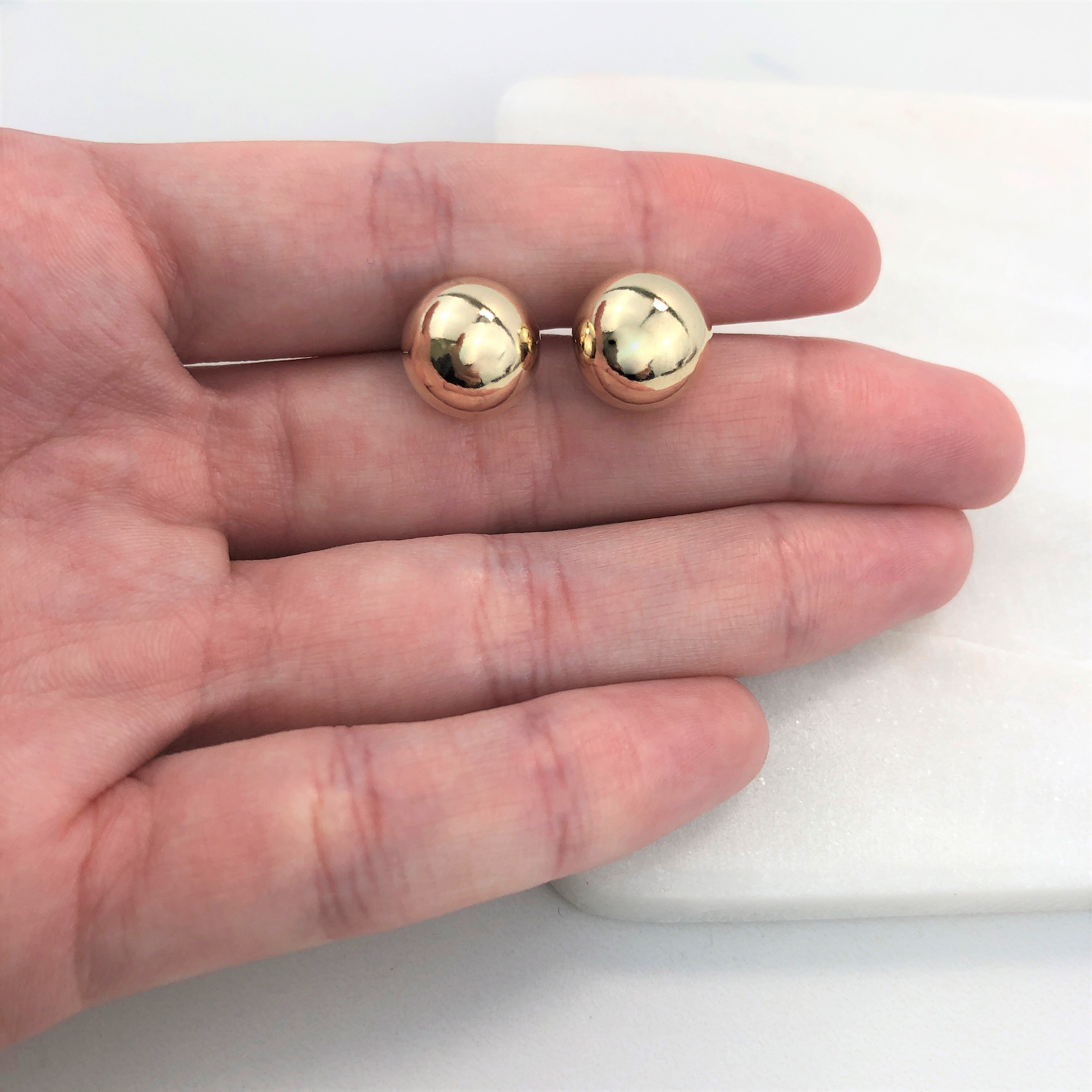 18K Gold Layered Oro Laminado 11 mm Stud Ball Push Back Earrings 21.0161