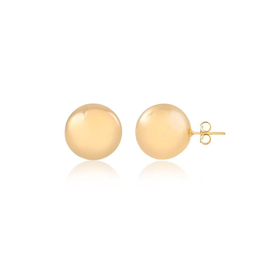18K Gold Layered Oro Laminado 13 mm Stud Ball Push-Back Earrings 21.0168