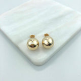 18K Gold Layered Oro Laminado 13 mm Stud Ball Push-Back Earrings 21.0168