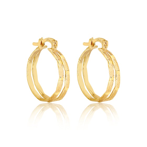 18K Gold Layered Oro Laminado 14 mm Double Layered Textured Hoops Wholesale 21.0169