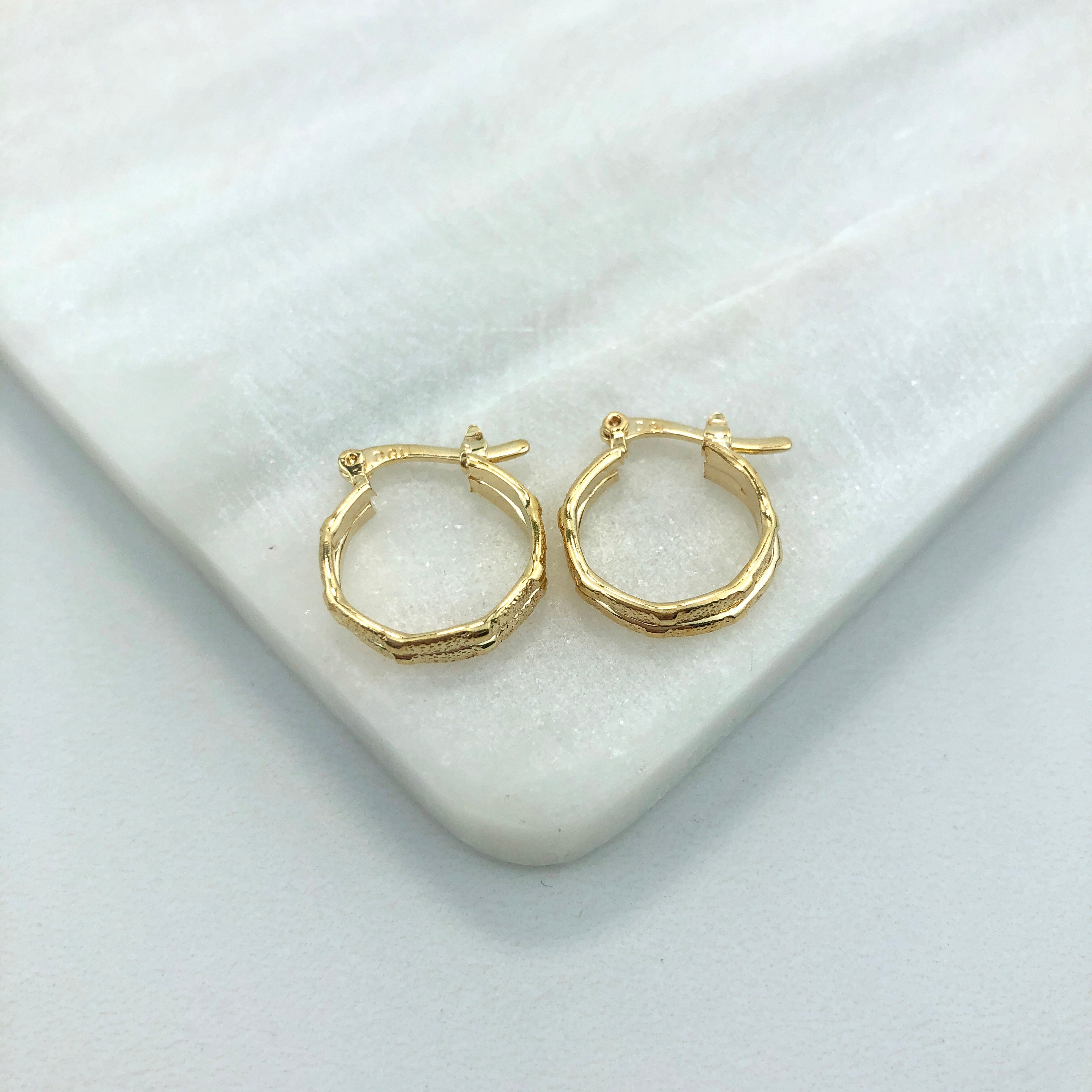 18K Gold Layered Oro Laminado 14 mm Double Layered Textured Hoops Wholesale 21.0169