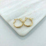 18K Gold Layered Oro Laminado 14 mm Double Layered Textured Hoops Wholesale 21.0169