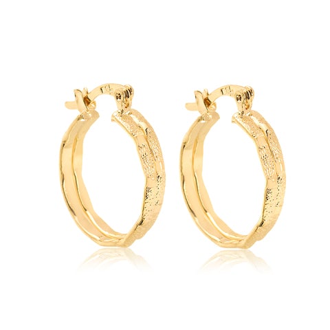 18K Gold Layered Oro Laminado 19 mm Double Layered Textured Hoops Wholesale 21.0170