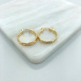 18K Gold Layered Oro Laminado 19 mm Double Layered Textured Hoops Wholesale 21.0170