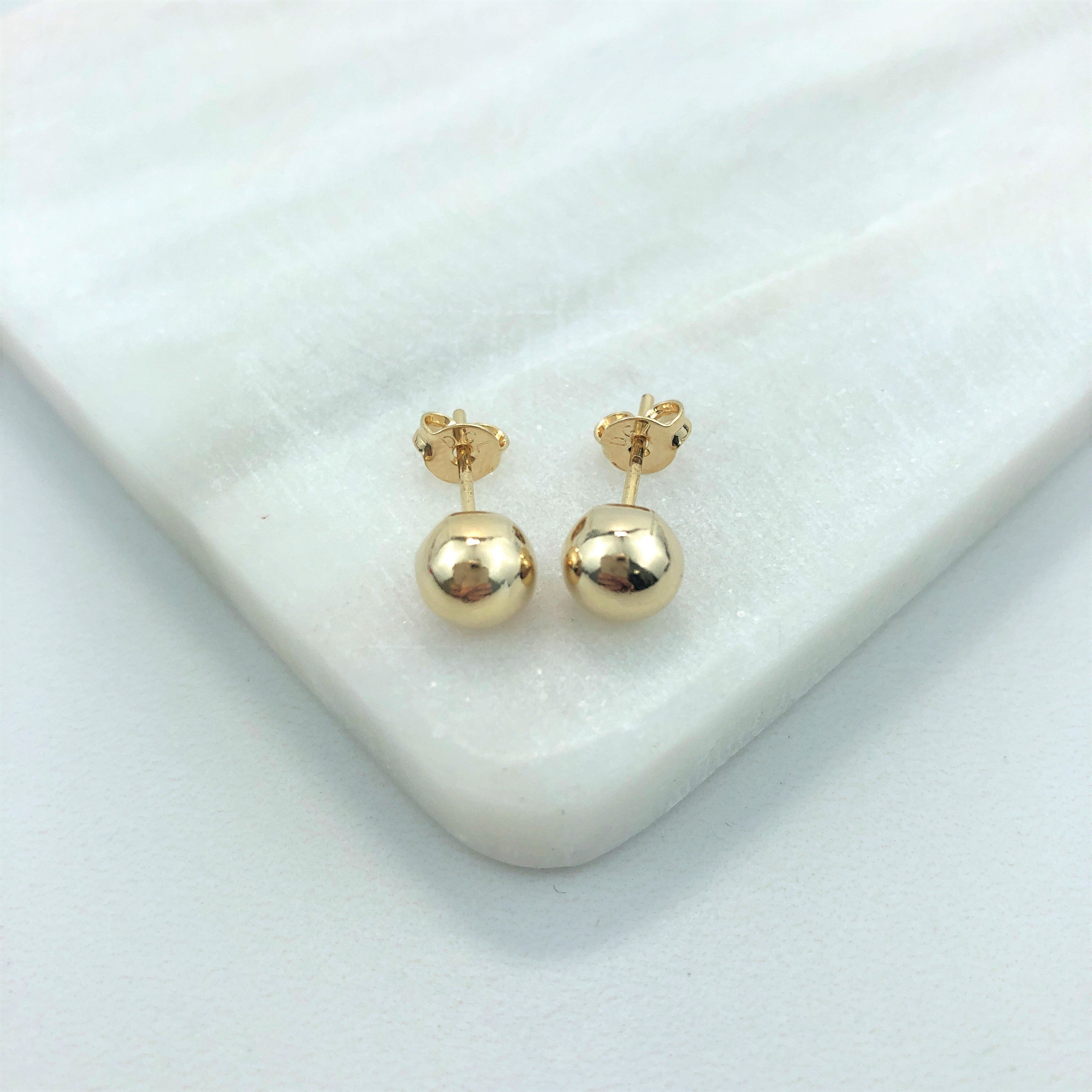 18K Gold Layered Oro Laminado 7mm Stud Ball Push-Back Earrings 21.0171