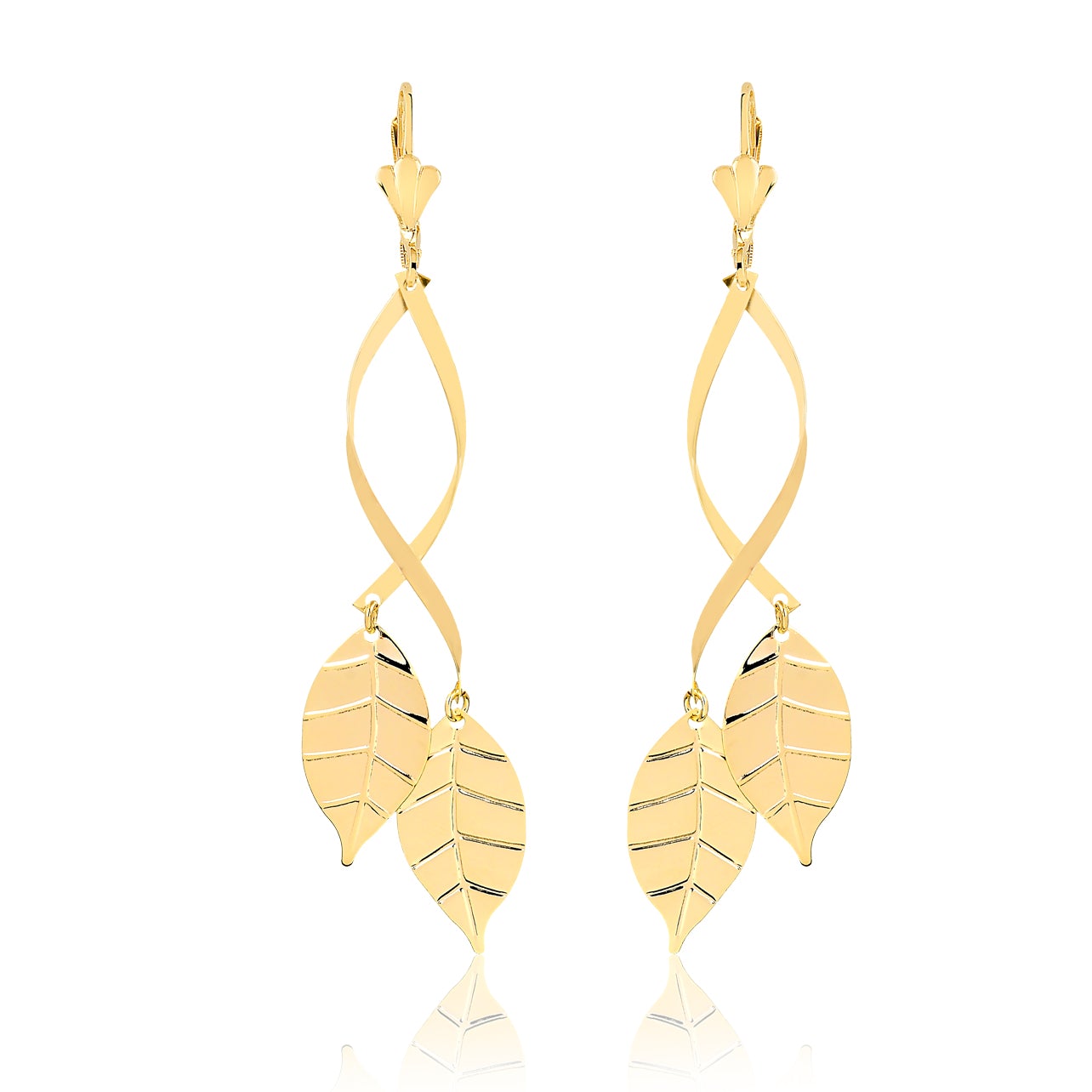 18K Gold Layered Oro Laminado Double Leaves Design Drop Dangle Earrings 21.0173