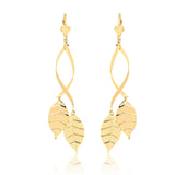 18K Gold Layered Oro Laminado Double Leaves Design Drop Dangle Earrings 21.0173