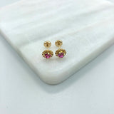 18K Gold Layered Oro Laminado Pink Cubic Zirconia Stud Plugs Kids Earrings 21.0176/7