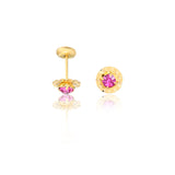 18K Gold Layered Oro Laminado Pink Cubic Zirconia Stud Plugs Kids Earrings 21.0176/7