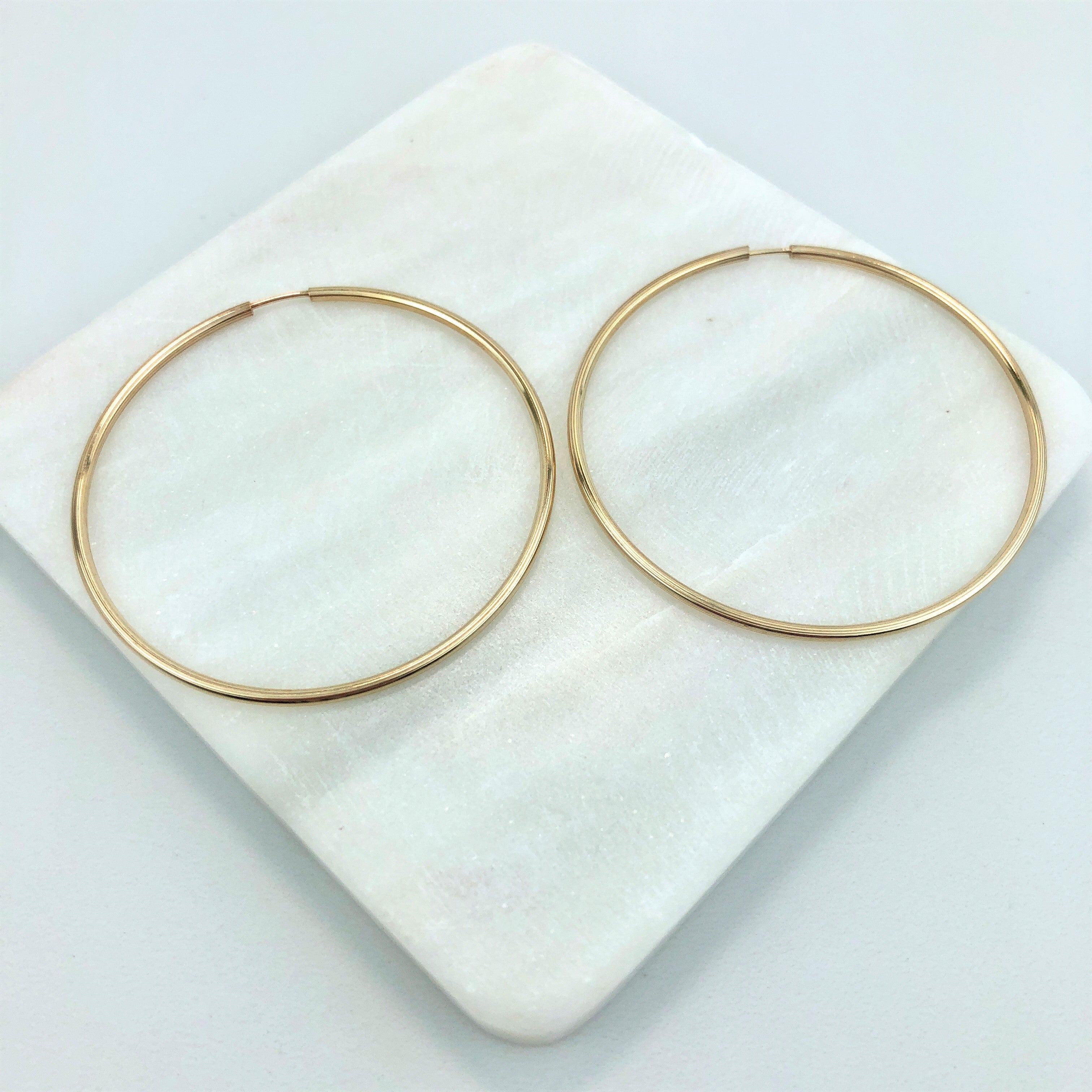 18K Gold Layered Oro Laminado 50 mm Double Texturized Twisted Hoops Wholesale 21.0241
