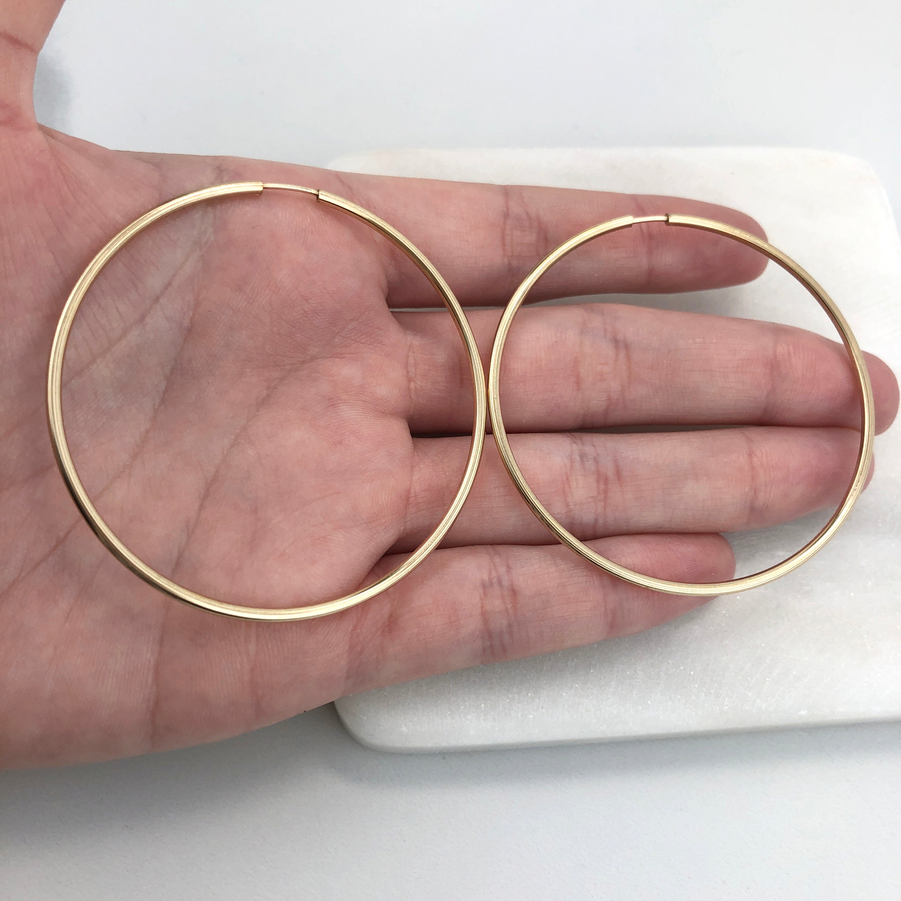 18K Gold Layered Oro Laminado 50 mm Double Texturized Twisted Hoops Wholesale 21.0241