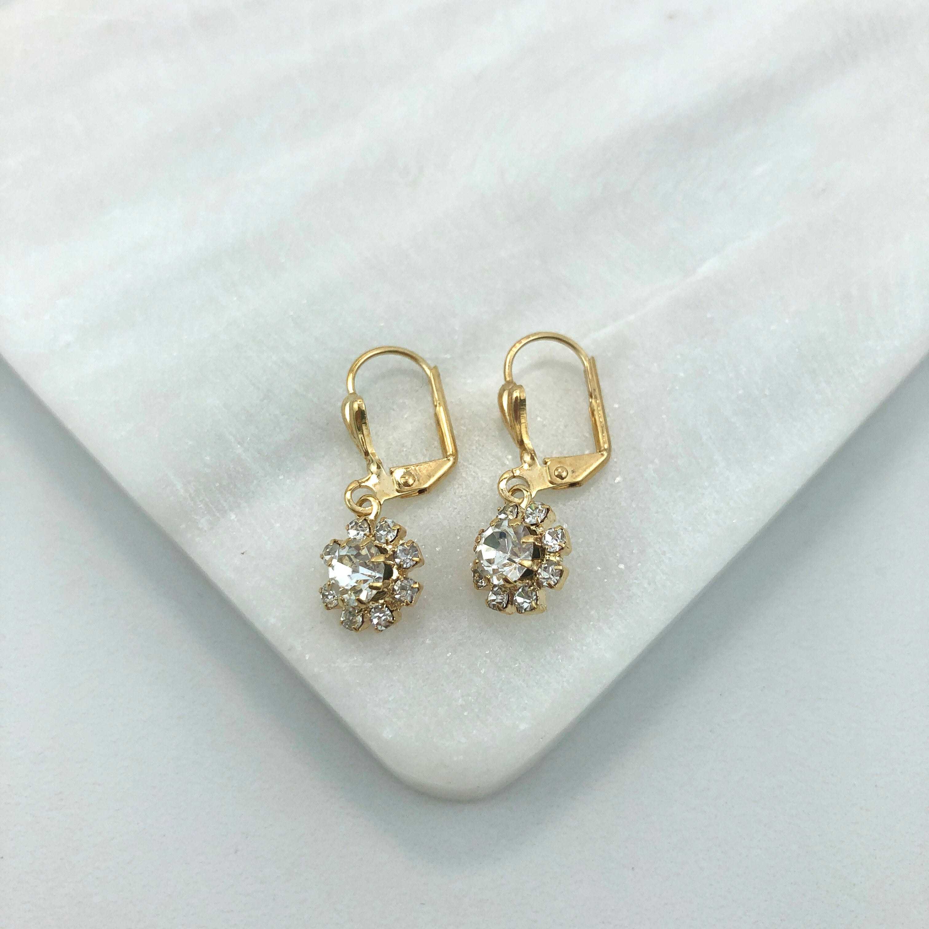 18K Gold Layered Oro Laminado Assorted Colors Flower Design Leverback Earrings 21.0195/1/2/3 (More Colors)
