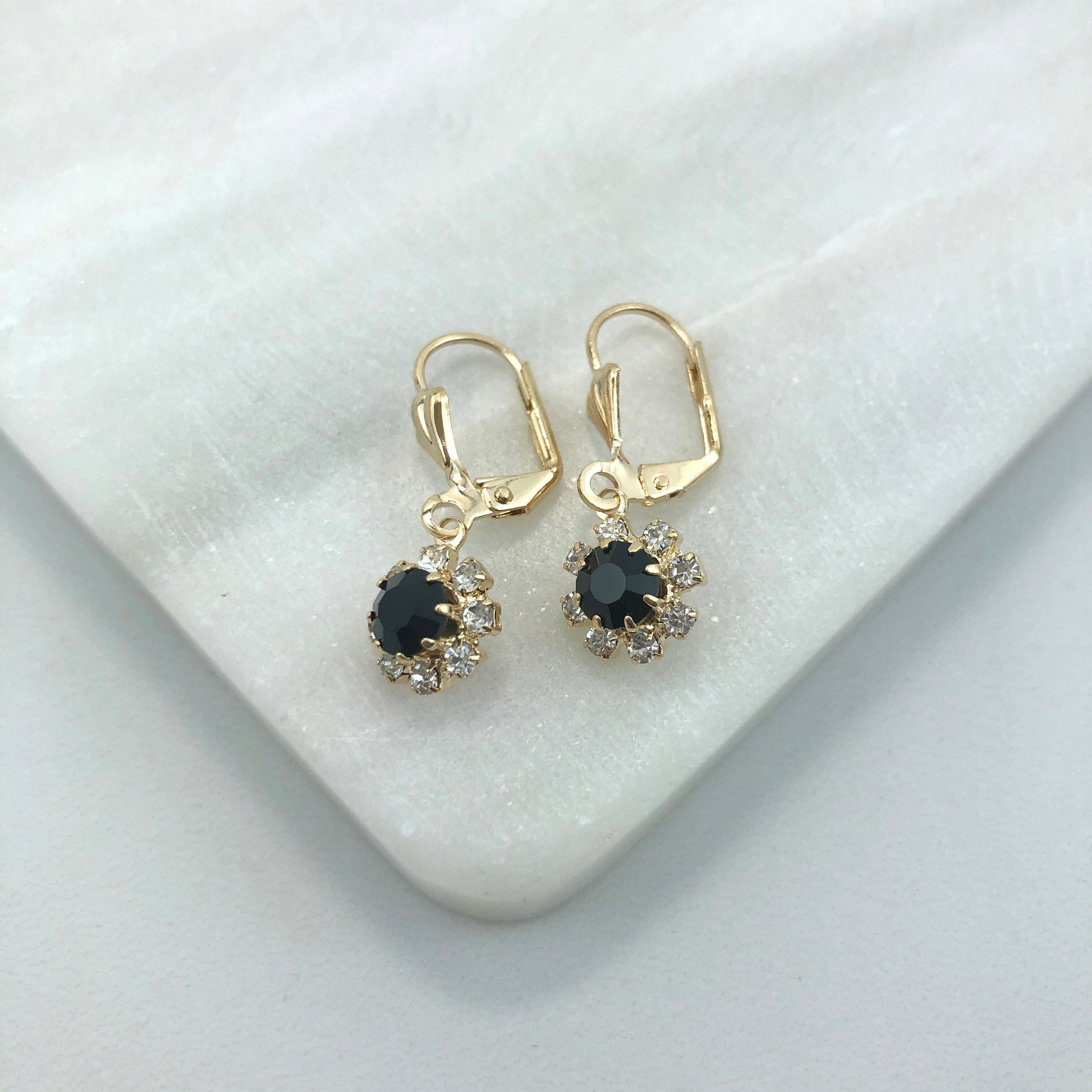 18K Gold Layered Oro Laminado Assorted Colors Flower Design Leverback Earrings 21.0195/1/2/3 (More Colors)