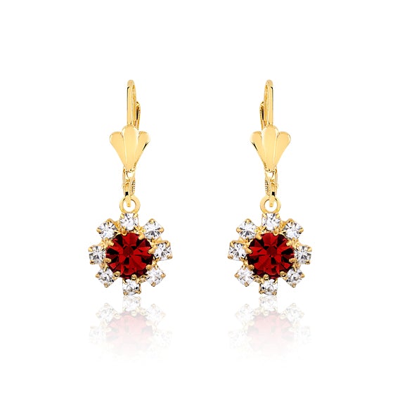 18K Gold Layered Oro Laminado Assorted Colors Flower Design Leverback Earrings 21.0195/1/2/3 (More Colors)
