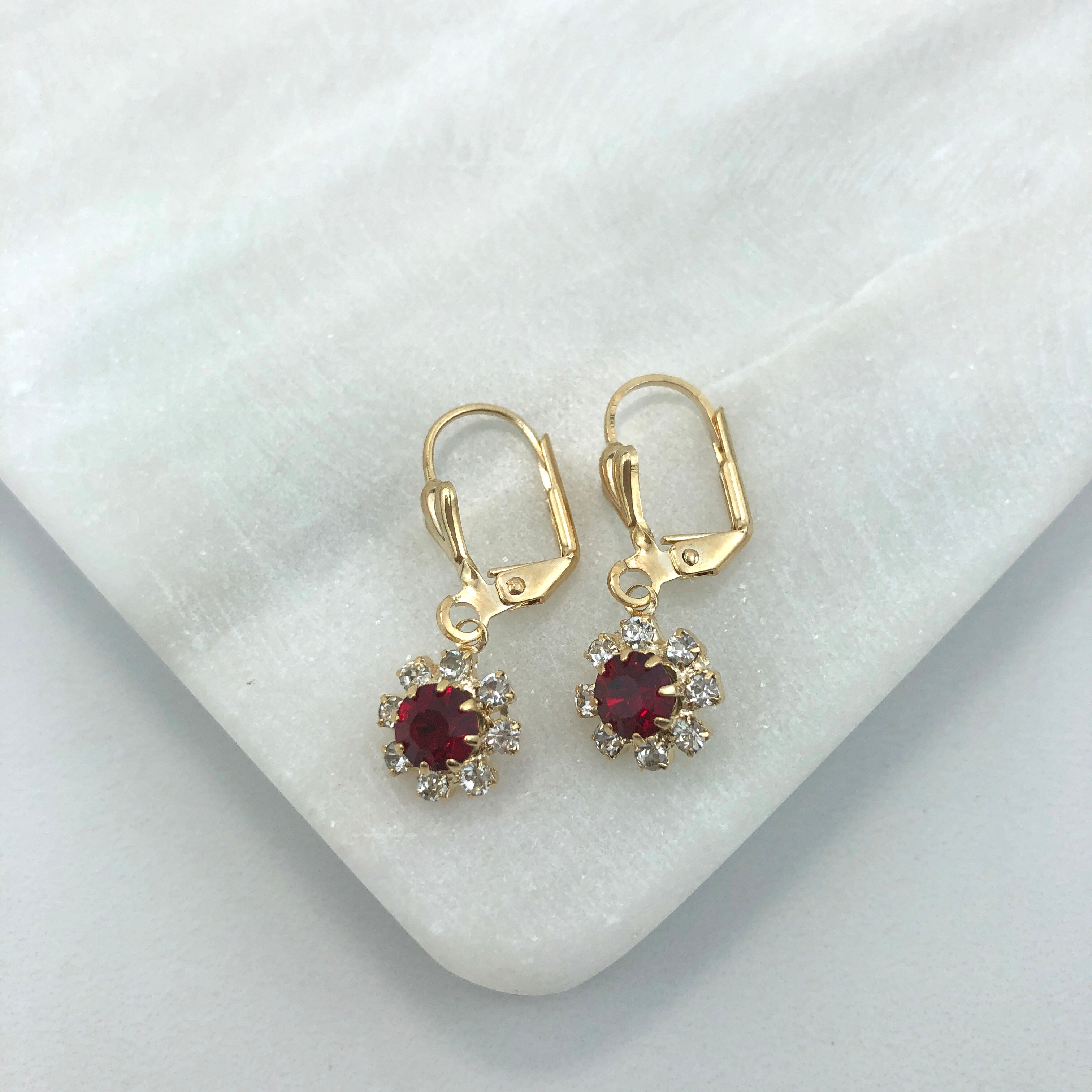 18K Gold Layered Oro Laminado Assorted Colors Flower Design Leverback Earrings 21.0195/1/2/3 (More Colors)