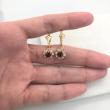 18K Gold Layered Oro Laminado Assorted Colors Flower Design Leverback Earrings 21.0195/1/2/3 (More Colors)