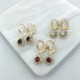 18K Gold Layered Oro Laminado Assorted Colors Flower Design Leverback Earrings 21.0195/1/2/3 (More Colors)