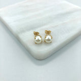 18K Gold Layered Oro Laminado 7mm Pearl Stud Push Back Earrings 21.0206/92