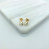 18K Gold Layered Oro Laminado 6mm Pearl Stud Push Back Earrings 21.0207/92