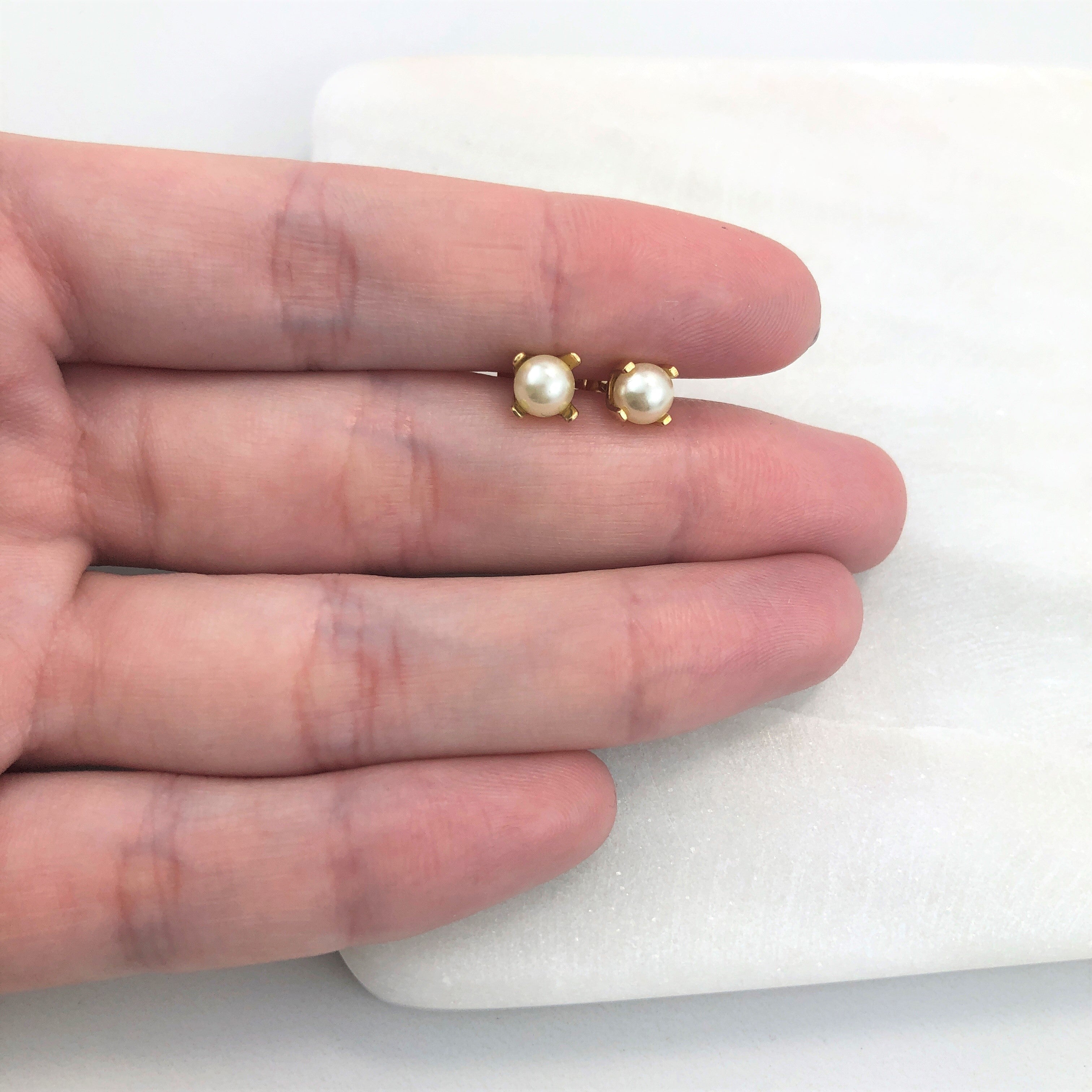 18K Gold Layered Oro Laminado 6mm Pearl Stud Push Back Earrings 21.0207/92