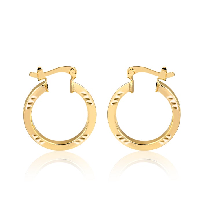 18K Gold Layered Oro Laminado 20 mm Diamond Cutting Finish Cuboid Hoops Wholesale 21.0210