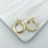 18K Gold Layered Oro Laminado 20 mm Diamond Cutting Finish Cuboid Hoops Wholesale 21.0210