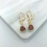 18K Gold Layered Oro Laminado Venturina Stone & Pearl Drop Dangle Earrings 21.0213/16/92