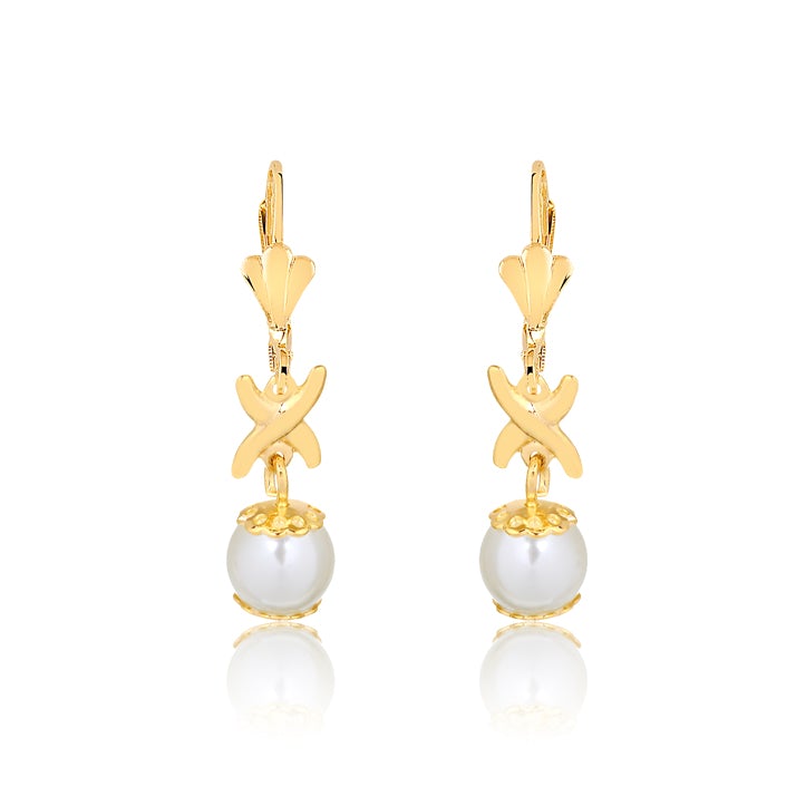 18K Gold Layered Oro Laminado Venturina Stone & Pearl Drop Dangle Earrings 21.0213/16/92