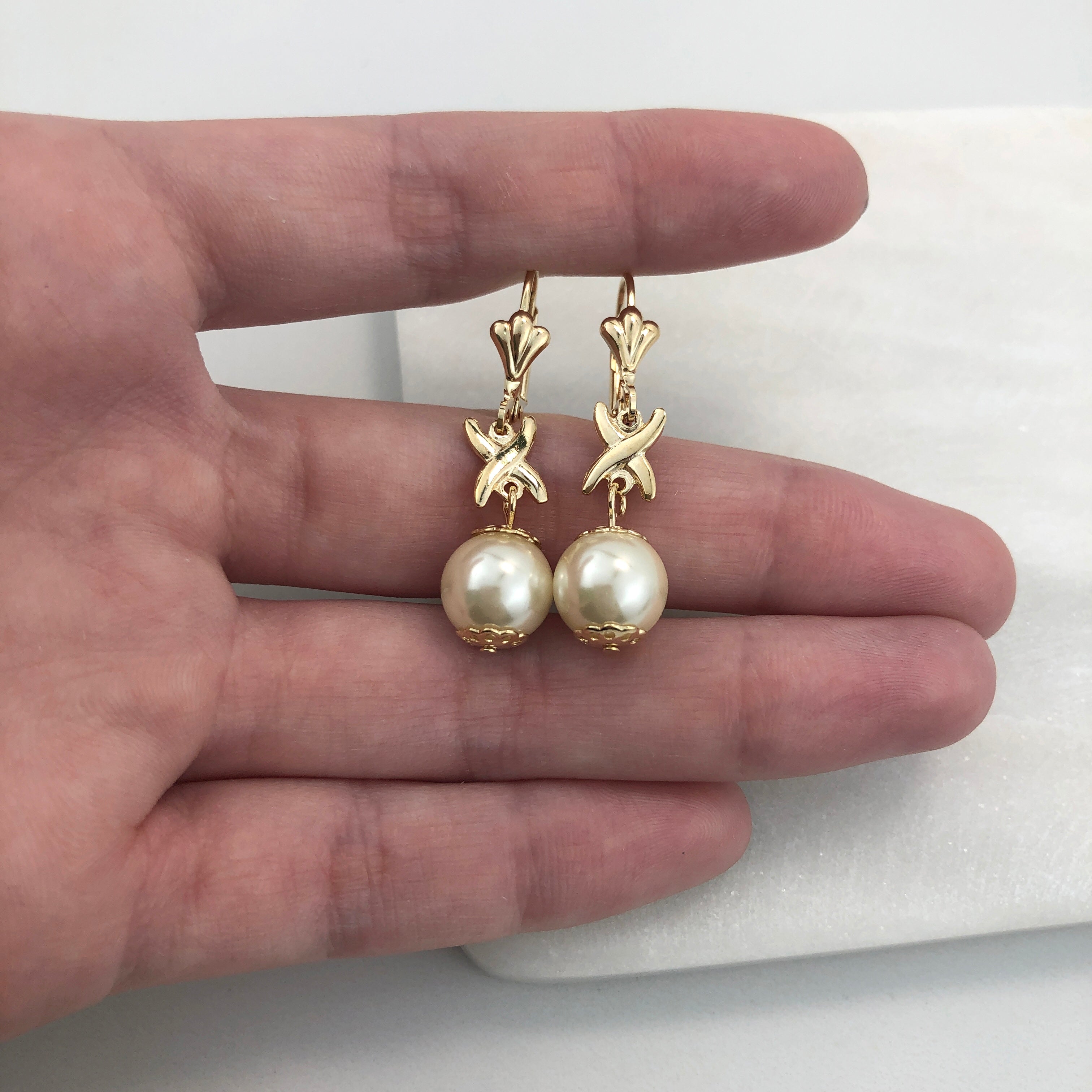18K Gold Layered Oro Laminado Venturina Stone & Pearl Drop Dangle Earrings 21.0213/16/92