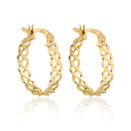 18K Gold Layered Oro Laminado 17 mm Cut Out Braid Hoops Wholesale 21.0214