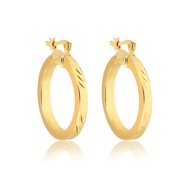18K Gold Layered Oro Laminado 25 mm Diamond Cutting Finish Cuboid Hoops Wholesale 21.0218