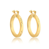 18K Gold Layered Oro Laminado 25 mm Diamond Cutting Finish Cuboid Hoops Wholesale 21.0218